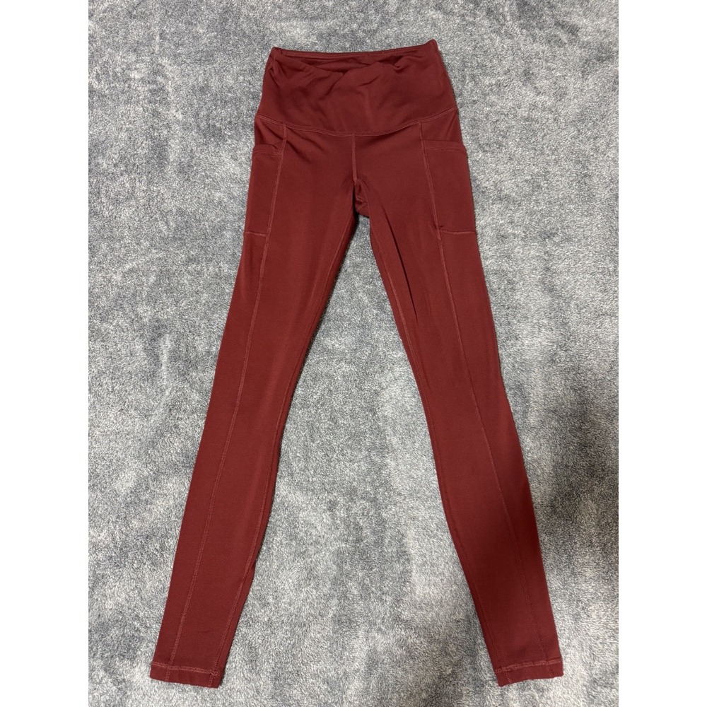 90 Degree by Reflex Womens High Waist Leggings Burgundy Maroon Side Pockets‎ XS - Picture 2 of 7